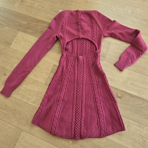BNWT Free People Cableknit Mini Dress In Cranberry Size Small - Picture 5 of 8